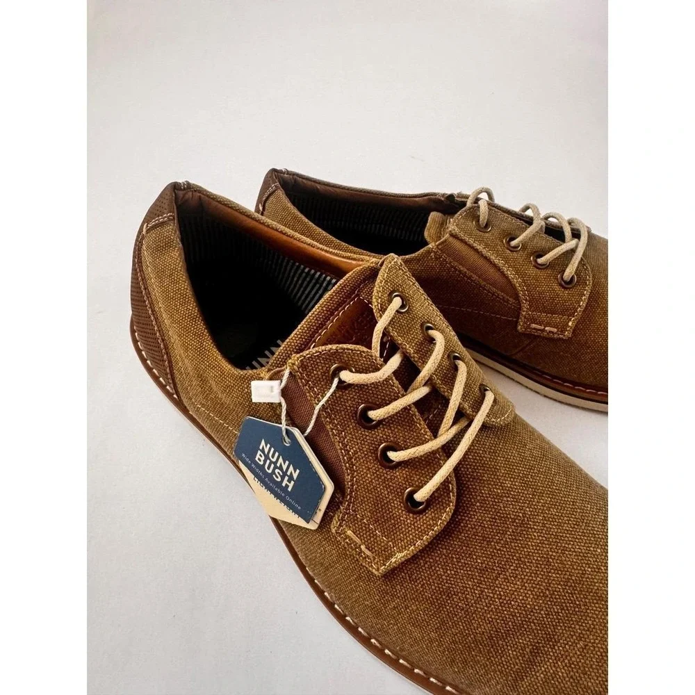 Nunn Bush Mens Canvas Oxford Shoes Tan Brown Comfort Gel 84856-274 11.5M